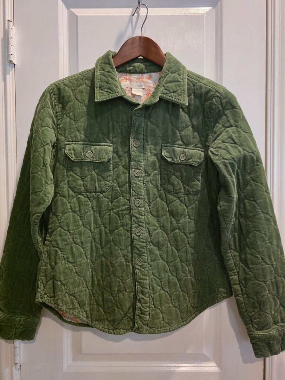 Anthropologie Odille Olive Green Quilted Lightweight Shirt Jacket